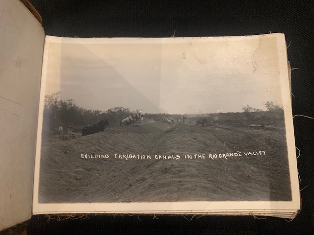 Men and teams of mules building large irrigation canals in the Rio Grande Valley.